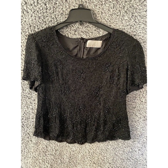 Black Evening Top - Beaded - 100% PURE SILK SIZE M -Mark and John By Gopal - Picture 2 of 4